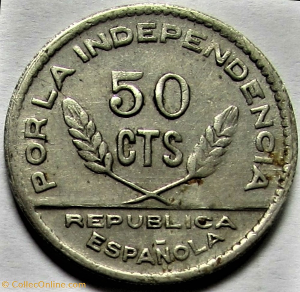 monnaies monde espagne 1937 civil war 50 centimos 2nd republic of spain