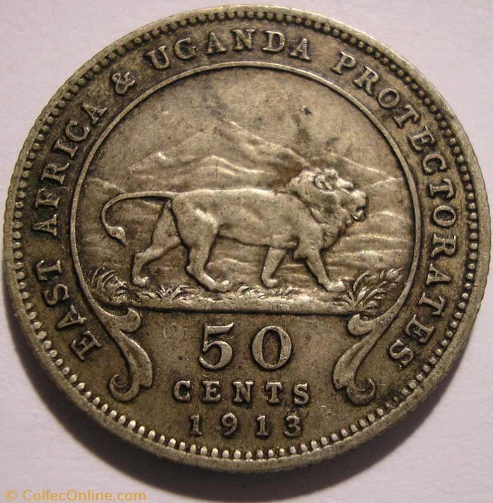George V - 50 Cents 1913 - East Africa & Uganda monnaie monde ougandum george v 50 cents 1913 east africa uganda