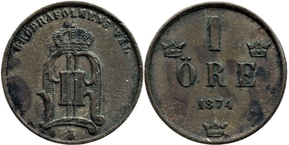 Sweden - Oskar II - 1 Öre 1874 monnaies monde suede sweden oskar ii 1 ore 1874