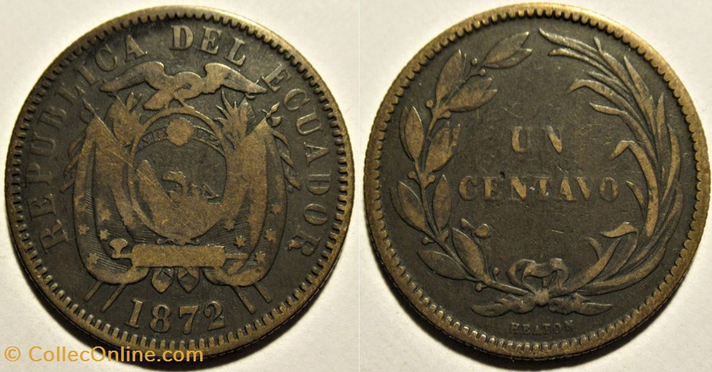 Ecuador - Un Centavo 1872, Heaton Mint monnaies monde equateur ecuador un centavo 1872 heaton mint