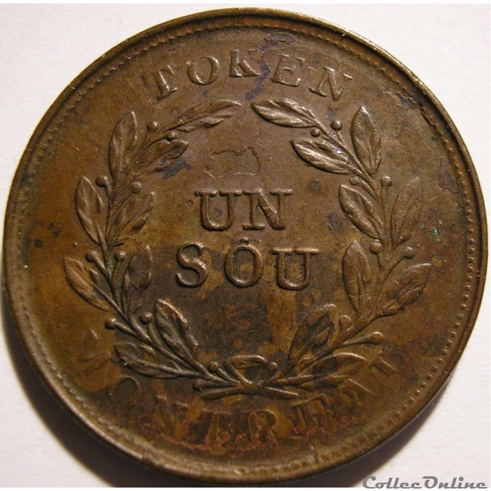 Montreal Un Sou Belleville - Token ca. 1835-1838 (5 shamrocks) (ex.2) 2 monnaie monde canadum montreal un sou belleville token ca 1835 1838 5 shamrocks ex 2