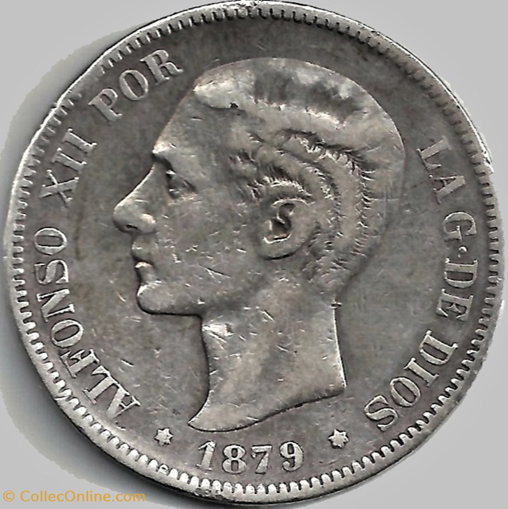 1879 - 5 Pesetas - Alfonso XII de España monnaies monde espagne 1879 5 pesetas alfonso xii de espana