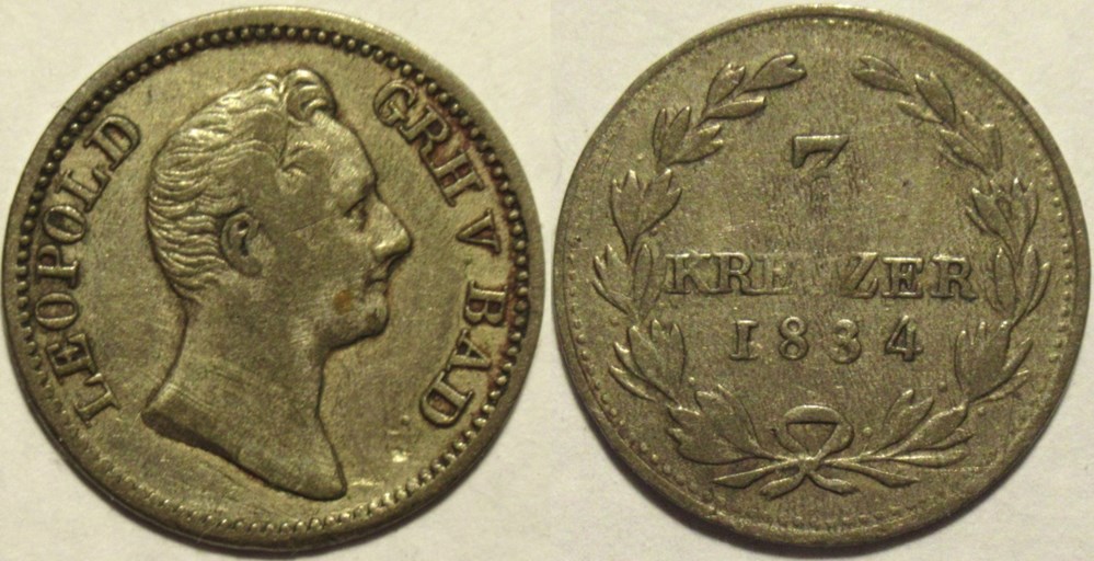monnaies europe medievale saint empire romain germanique leopold i 3 kreuzer 1834 grand duchy of baden