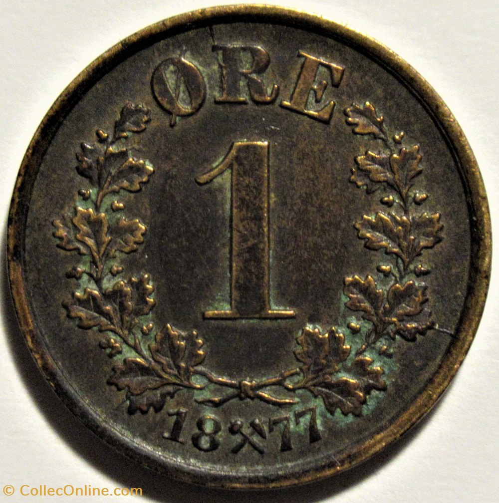 Norway - Oskar II - 1 Øre 1877 - Die Crack 3 monnaies monde norvege norway oskar ii 1 re 1877 die crack