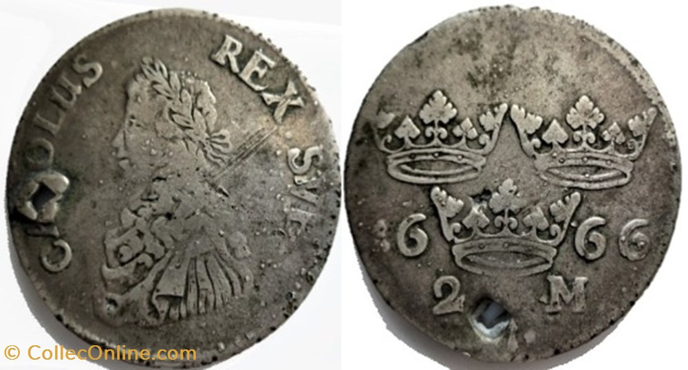 monnaies monde suede karl xi of sweden 2 mark 1666