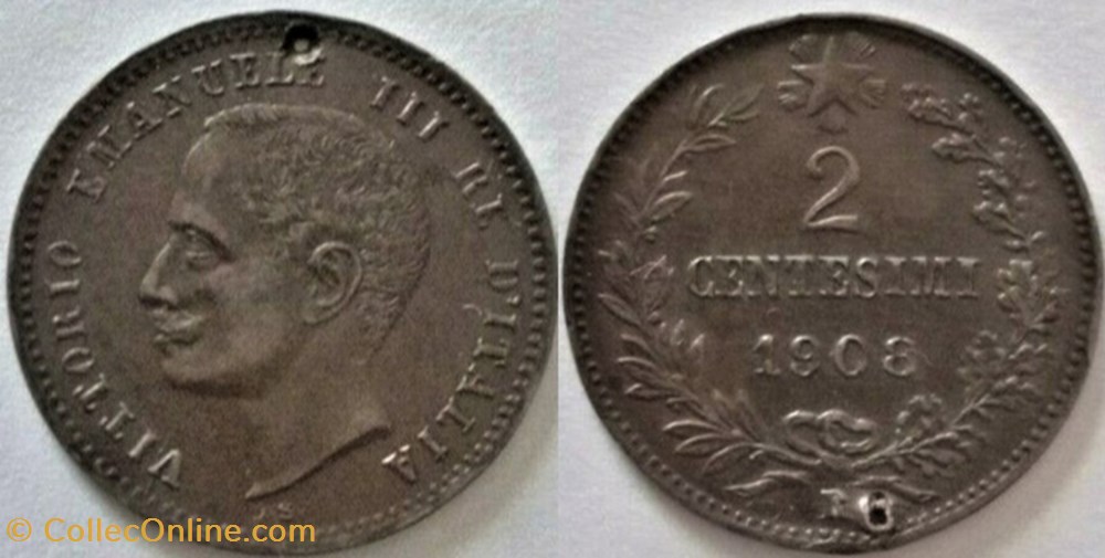 monnaies monde italie 1908 regno italia 2 centesimi roma vittorio emanuele iii
