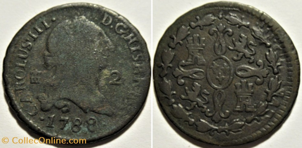 1788 - 2 Maravedis Segovia - Carlos III de España monnaies europe medievale royaume espagne 1788 2 maravedis segovia carlos iii de espana