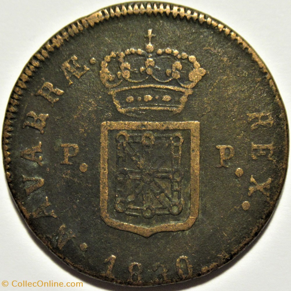 1830 Pamplona, 3 Maravedis - Fernando VII (III) de España 3 monnaies monde espagne 1830 pamplona 3 maravedis fernando vii iii de espana