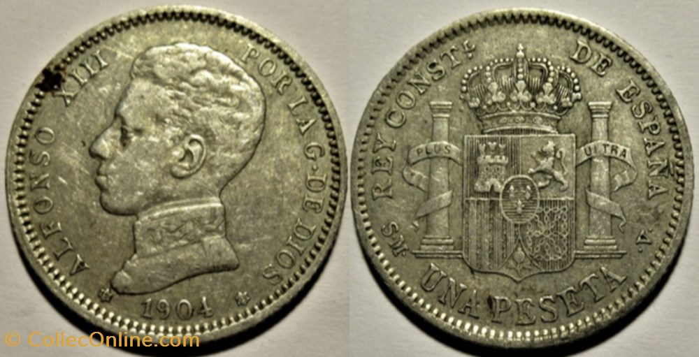 1904 - Peseta - Alfonso XIII de España monnaies monde espagne 1904 peseta alfonso xiii de espana