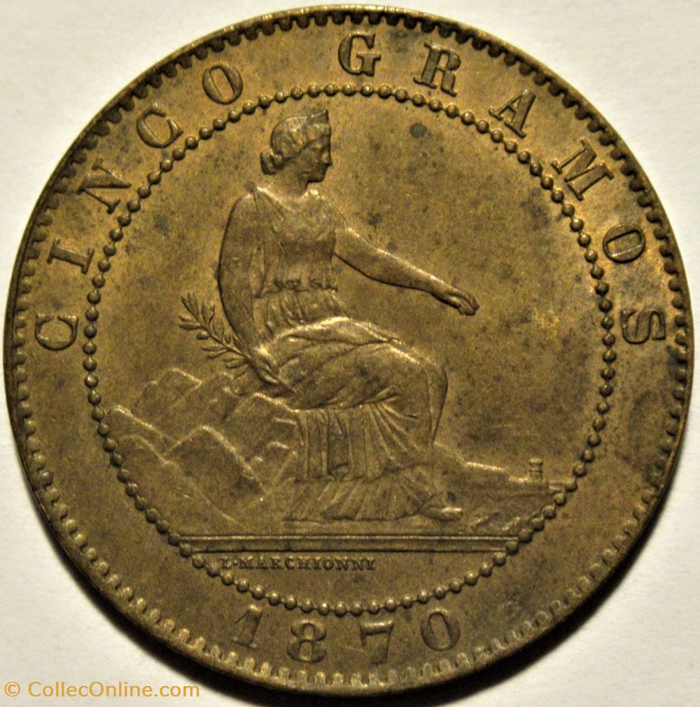 1870 - 5 Centimos - Gobierno Provisional 2 monnaies monde espagne 1870 5 centimos gobierno provisional