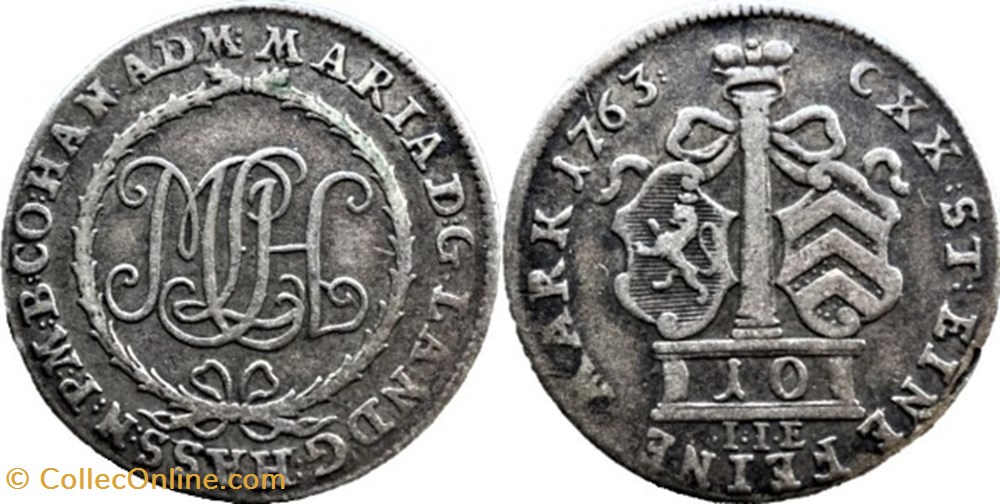 monnaies europe medievale saint empire romain germanique wilhelm ix 10 kreuzer 1763 county of hanau munzenberg
