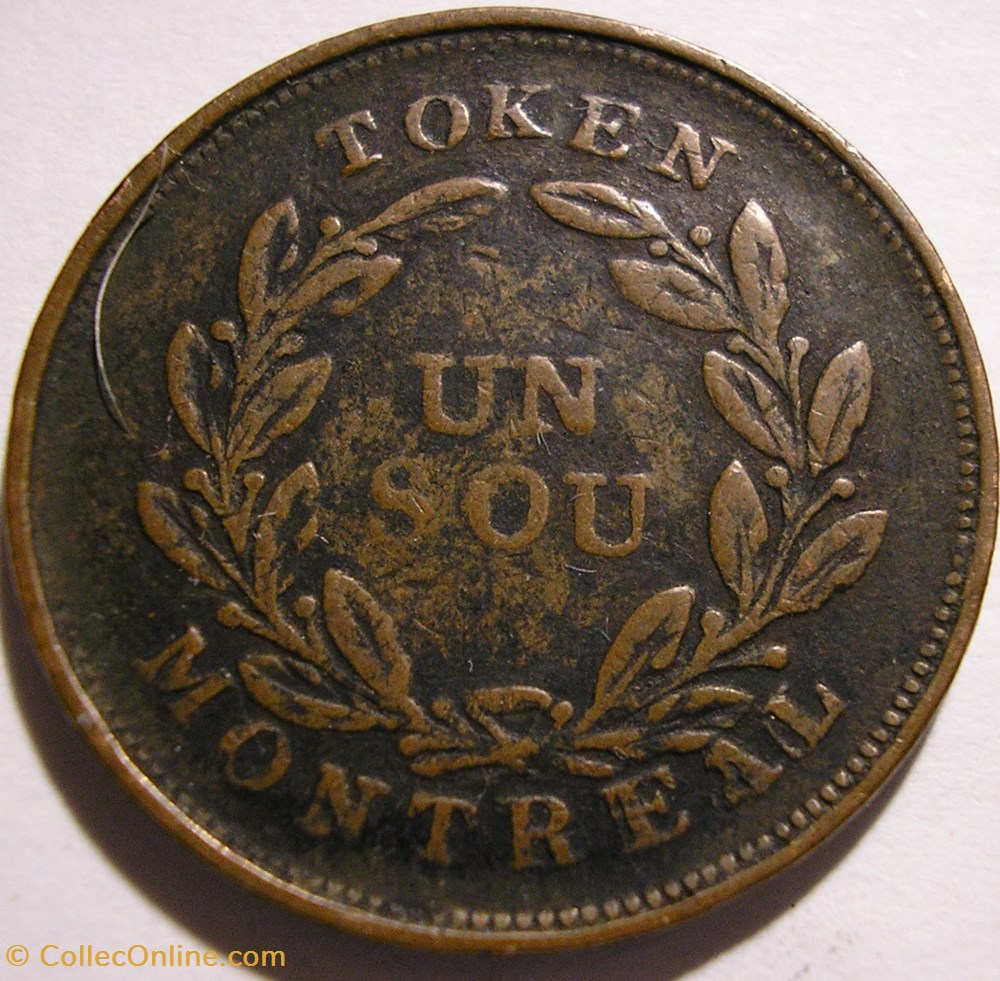 Montreal Un Sou Belleville - Token ca. 1835-1838 (7 shamrocks) monnaies monde canada montreal un sou belleville token ca 1835 1838 7 shamrocks