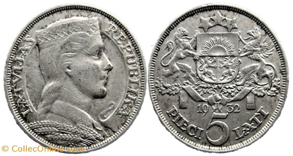 monnaies monde lettonie latvia republic of 5 lati 1932