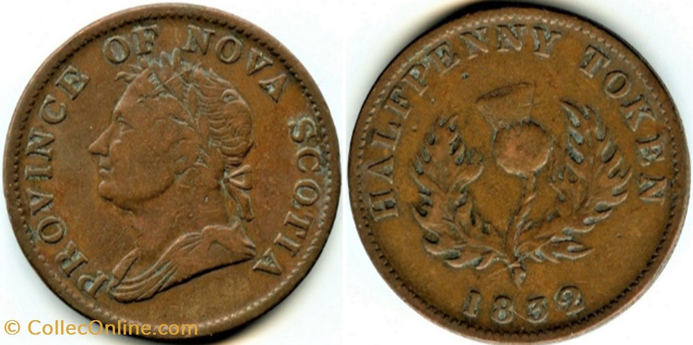 George IV - HalfPenny Token 1832 - Nova Scotia (ex.3) monnaies monde canada george iv halfpenny token 1832 nova scotia ex 3