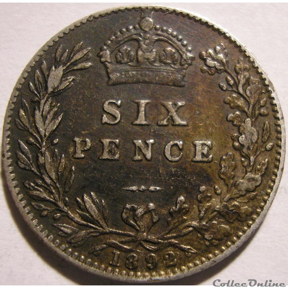 Victoria - Sixpence 1892 - Kingdom of Great Britain monnaies monde royaume uni victoria sixpence 1892 kingdom of great britain