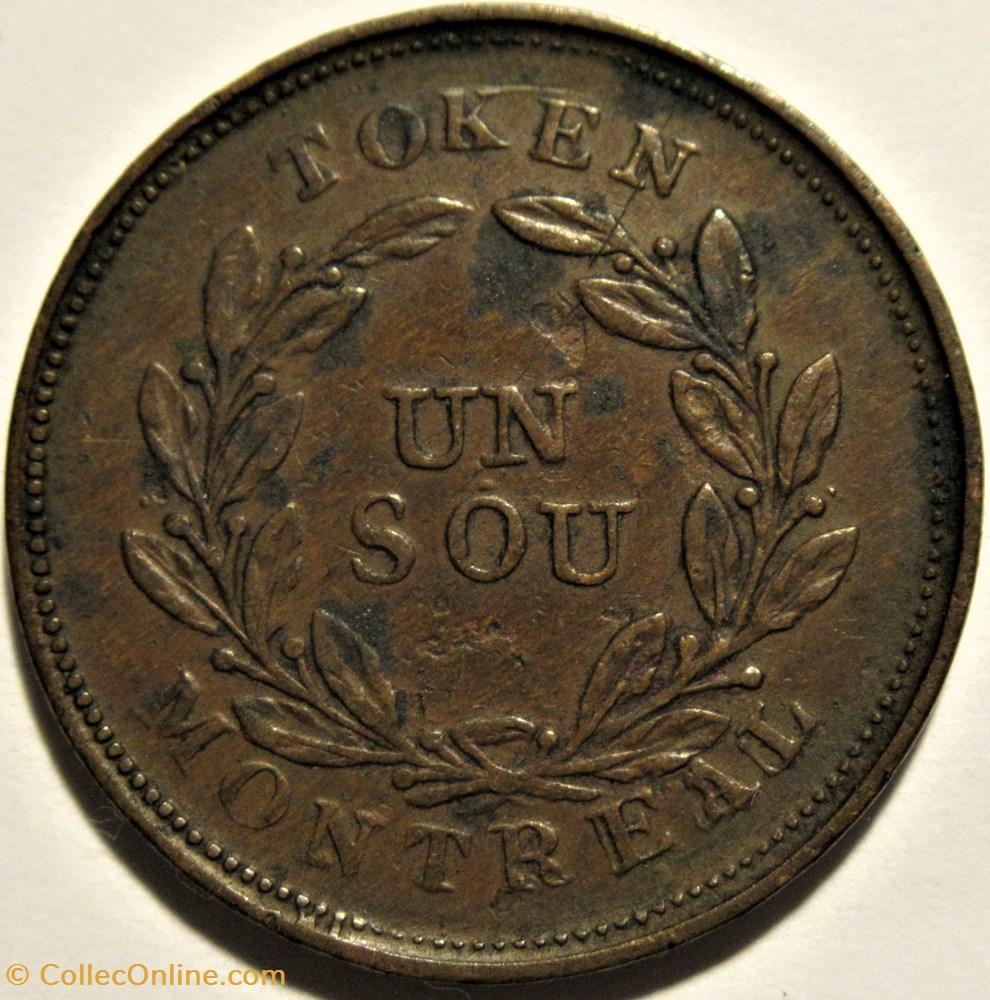 Montreal Un Sou Belleville - Token ca. 1835-1838 (7 shamrocks) (ex.2) monnaies monde canada montreal un sou belleville token ca 1835 1838 7 shamrocks ex 2