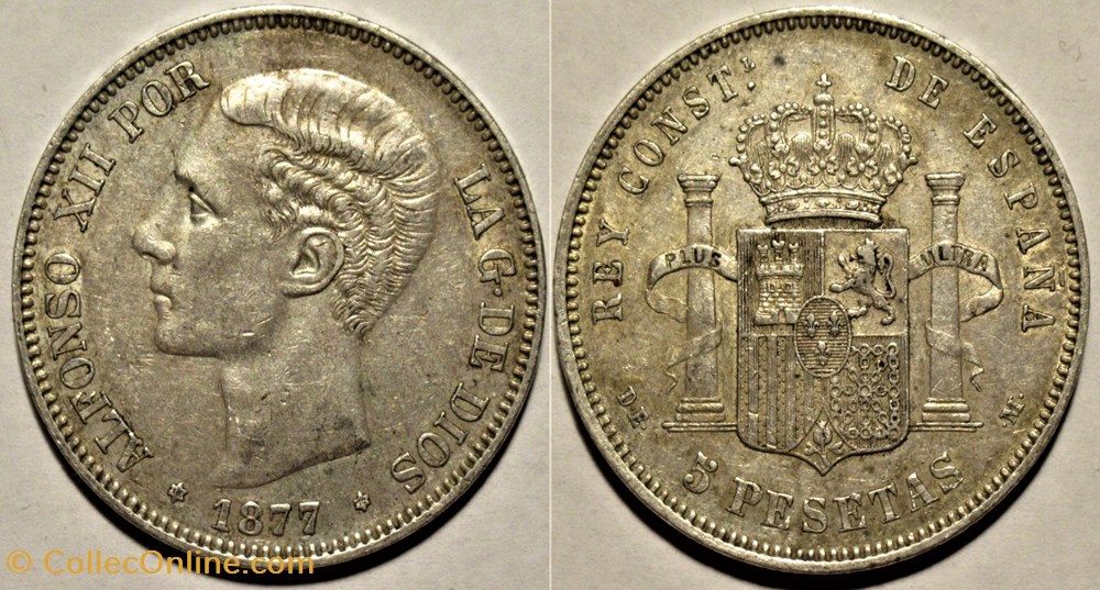 1877 - 5 Pesetas - Alfonso XII de España monnaies monde espagne 1877 5 pesetas alfonso xii de espana