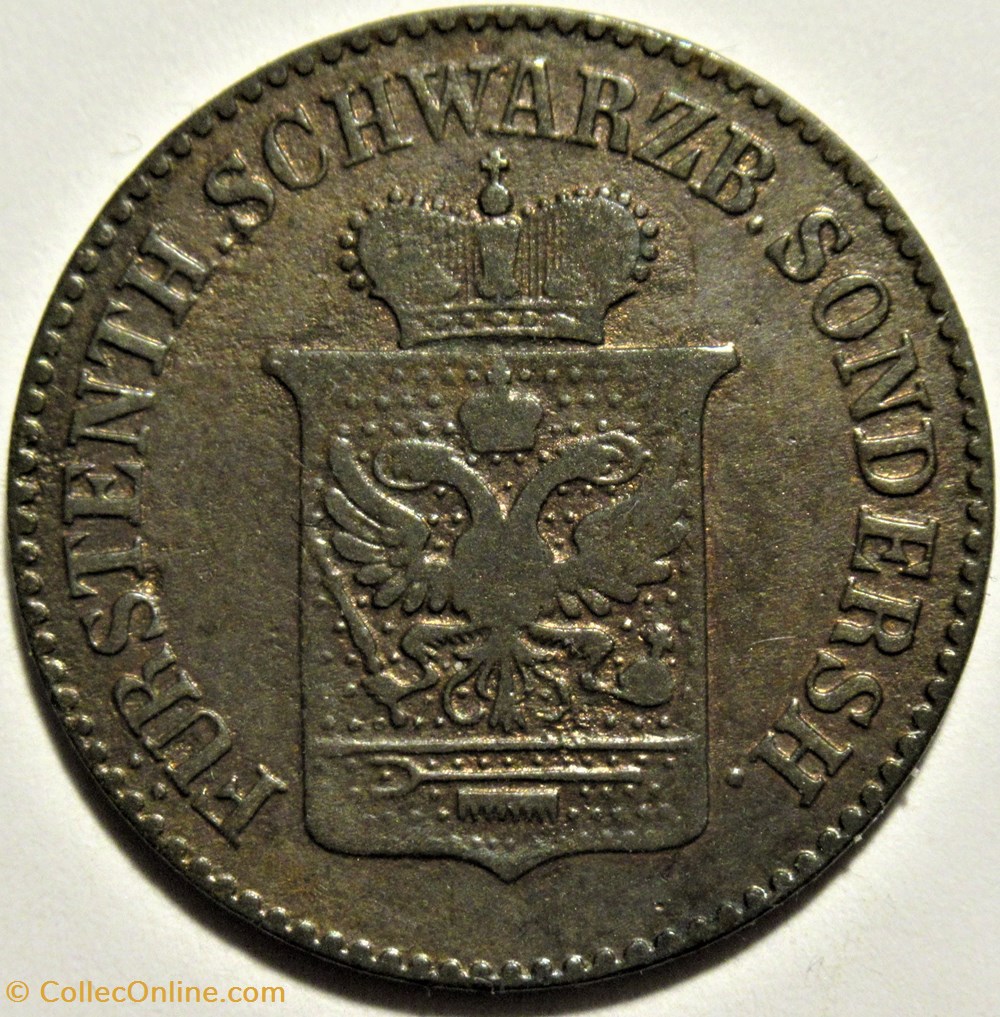 Principality of Schwarzburg-Sondershausen - 3 Pfennig 1858 monnaies monde allemagne principality of schwarzburg sondershausen 3 pfennig 1858