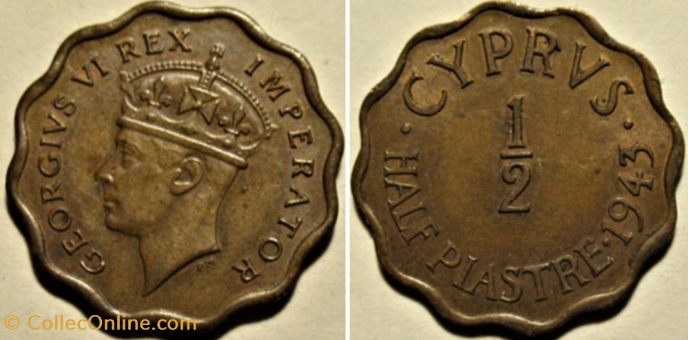 George VI - Half Piastre 1943 - Cyprus monnaies monde chypre george vi half piastre 1943 cyprus