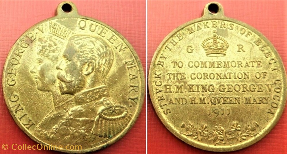 George V & Mary - 1911 Coronation Medal - Cocoa Makers. UK (ex.2) medaille royaume uni george v mary 1911 coronation medal cocoa makers uk ex 2