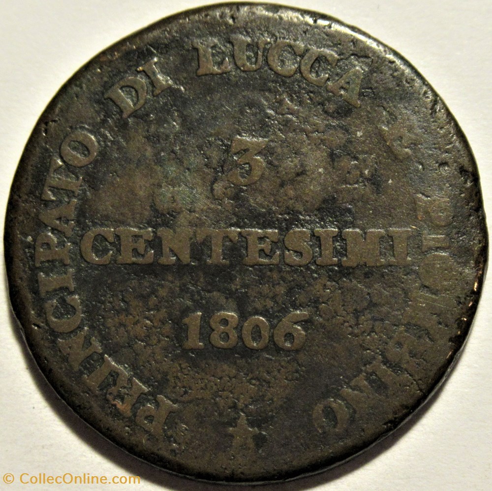 1806 Principauté de Lucca & Piombino, 3 Centesimi - Felix & Elisa Napoleon 2 monnaies monde italie 1806 principaute de lucca piombino 3 centesimi felix elisa napoleon