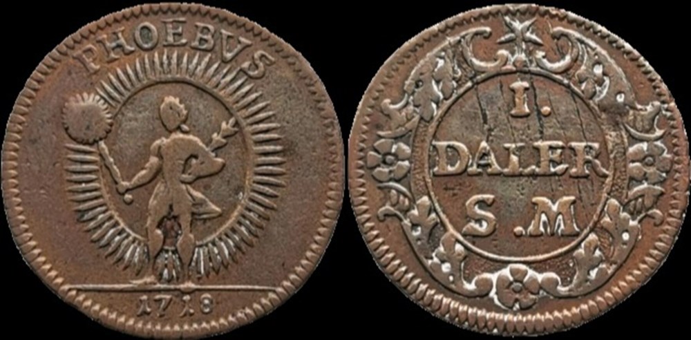 Sweden, Karl XII - 1 Daler 1718, Apollo (Sun God Phoebus) monnaies europe medievale royaume suede sweden karl xii 1 daler 1718 apollo sun god phoebus