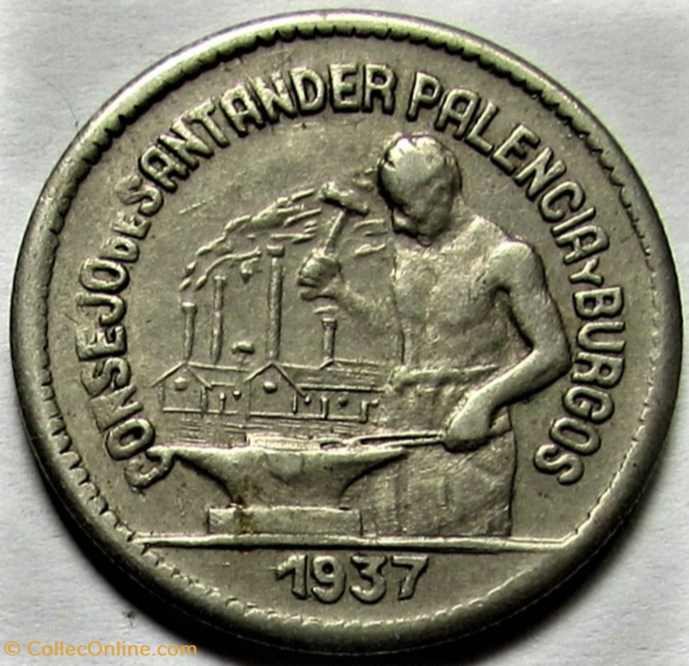 monnaies monde espagne 1937 civil war 50 centimos 2nd republic of spain