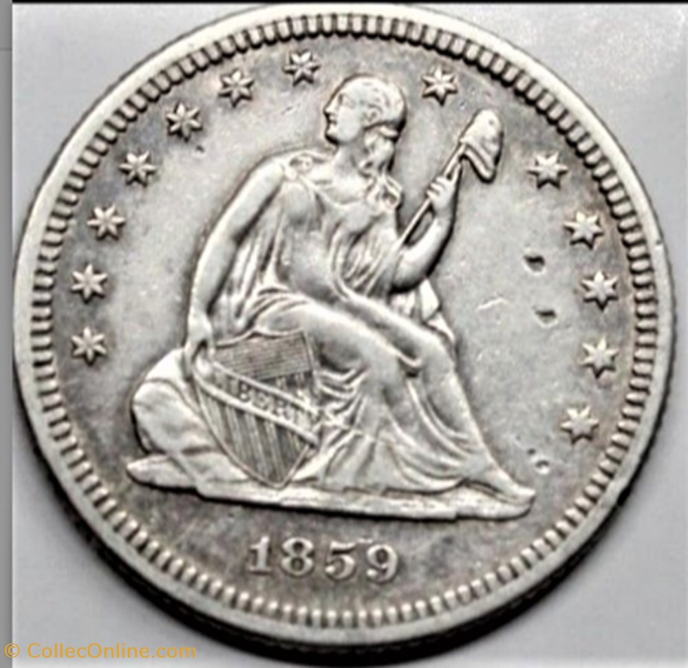 1859 Quarter Dollar - 25 cents monnaie monde etat uni 1859 quarter dollar 25 cents