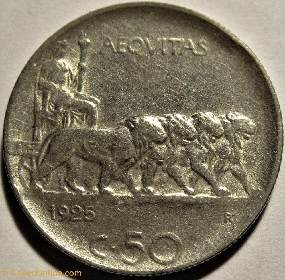 1925 Royaume d'Italie, 50 Centesimi, Roma - Vittorio Emanuele III monnaies monde 1925 royaume italie 50 centesimi roma vittorio emanuele iii