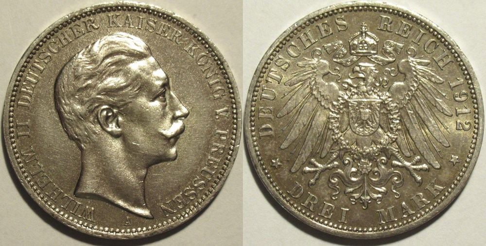 Wilhelm II - 3 Mark 1912 Berlin (2) monnaies monde allemagne wilhelm ii 3 mark 1912 berlin 2