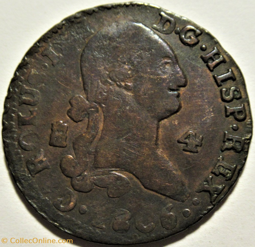 1806 - 4 Maravedis Segovia - Carlos IV de España - Filling Die 2 monnaies monde espagne 1806 4 maravedis segovia carlos iv de espana filling die