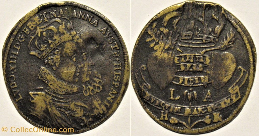 Louis XIII & Anne d'Autriche - Jeton du Mariage ca.1615 monnaies paranumismatique jetons poids louis xiii anne autriche jeton du mariage ca 1615