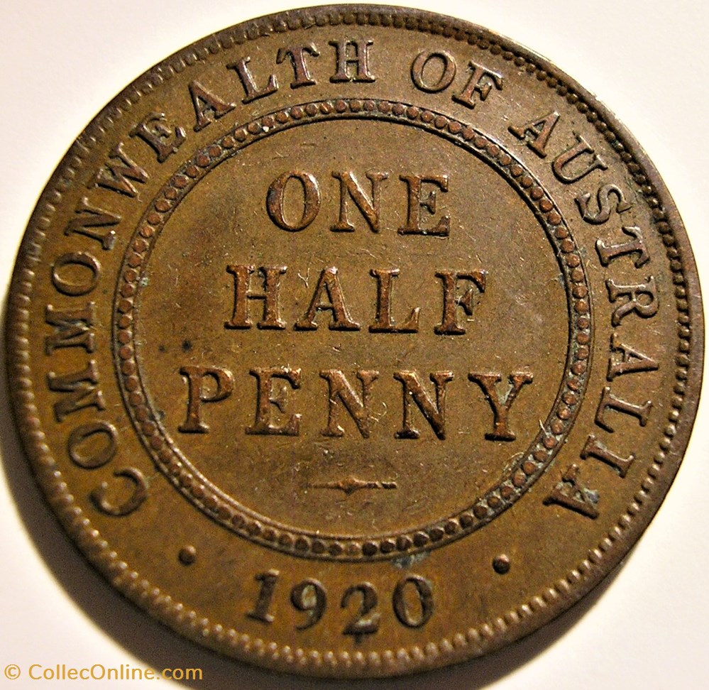 George V - One Half Penny 1920 - Australia - Coins - World - Face