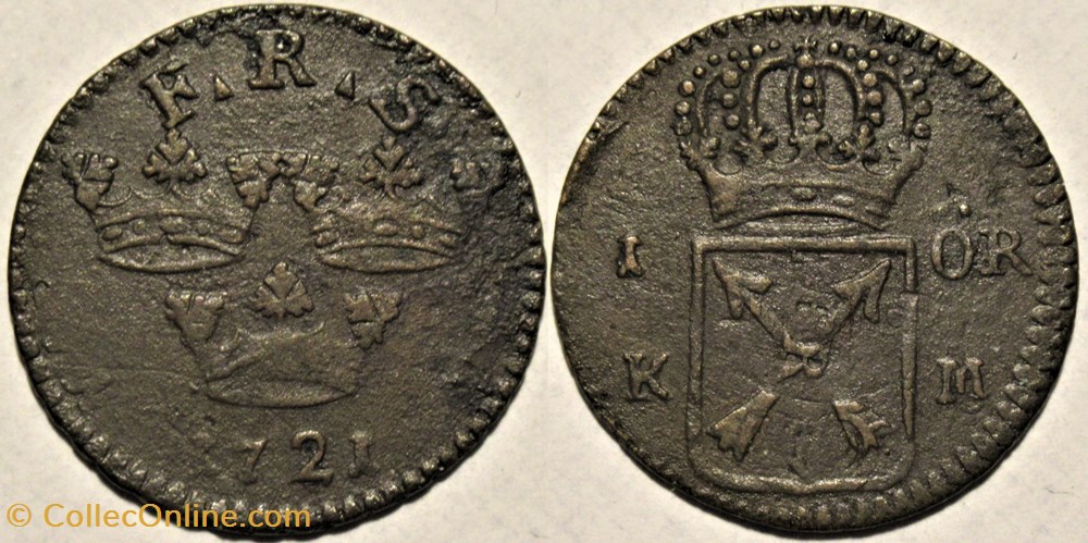 Sweden, King Fredrik I - 1 Öre 1721 monnaies europe medievale a royaume suede sweden king fredrik i 1 ore 1721