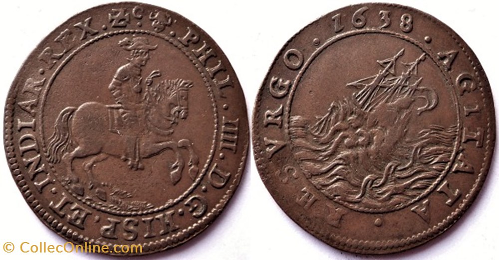 1638 Token of Brussels, Agitata resurgo - Philip IV of Spain monnaies europe medievale pays bas espagnols 1638 token of brussels agitata resurgo philip iv of spain