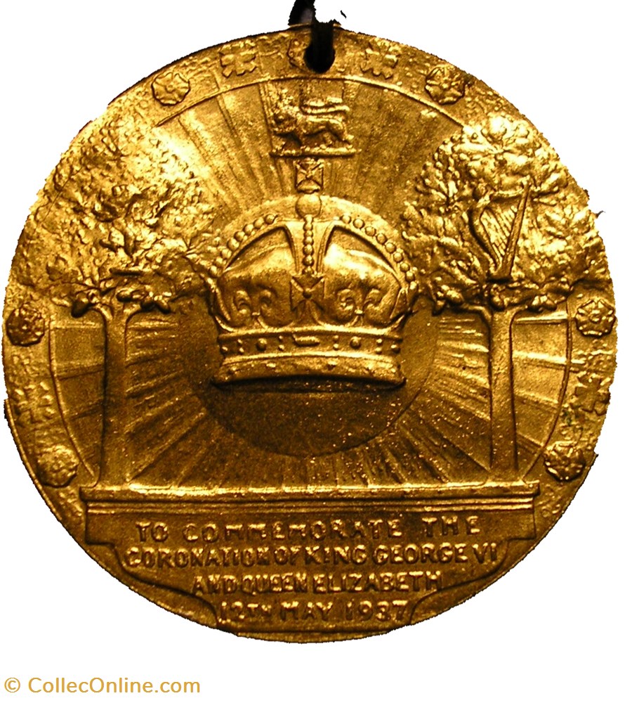 George VI & Elizabeth - 1937 Coronation Gilt Medal - UK 3 medaille royaume uni george vi elizabeth 1937 coronation gilt medal uk