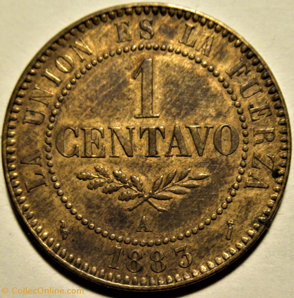 1883 Paris - 1 Centavo 3 monnaies monde bolivie 1883 paris 1 centavo