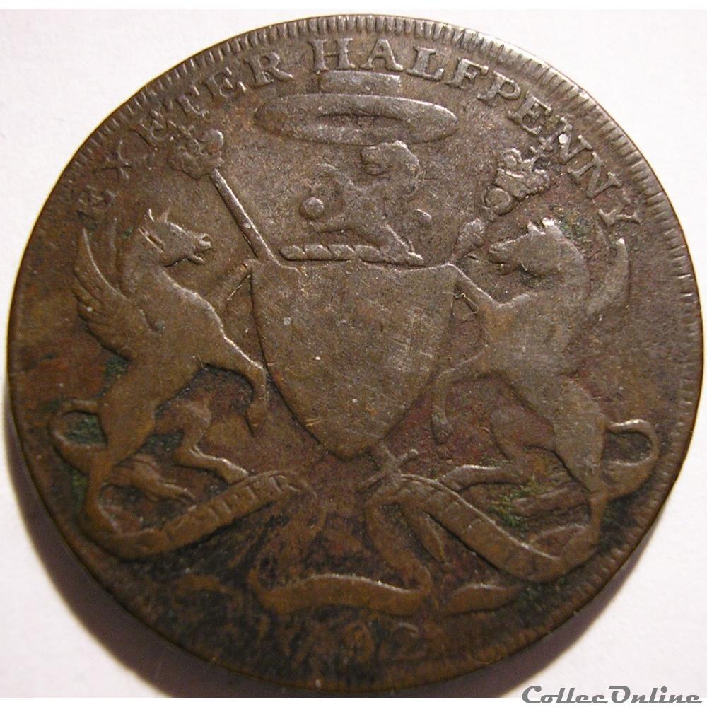 1792 HalfPenny S. Kingdon - Exeter, Devonshire monnaie monde royaume uni 1792 halfpenny s kingdon exeter devonshire
