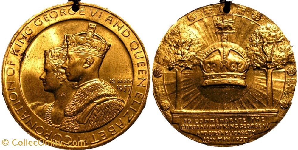 George VI & Elizabeth - 1937 Coronation Gilt Medal - UK medaille royaume uni george vi elizabeth 1937 coronation gilt medal uk