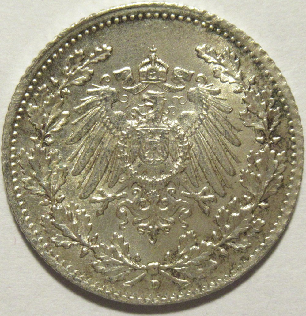 Wilhelm II - 1/2 Mark 1915 München, German Empire monnaies monde allemagne wilhelm ii 1 2 mark 1915 munchen german empire