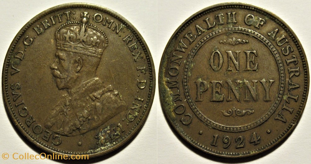George V - One Penny 1924 - Australia (repunched date) monnaies monde australie george v one penny 1924 australia repunched date