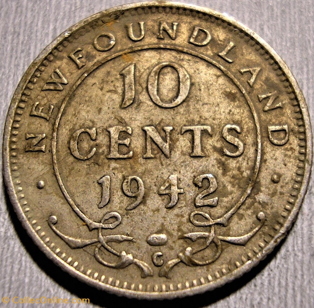 George VI - 10 Cents 1942C Newfoundland monnaie monde canadum george vi 10 cents 1942c newfoundland