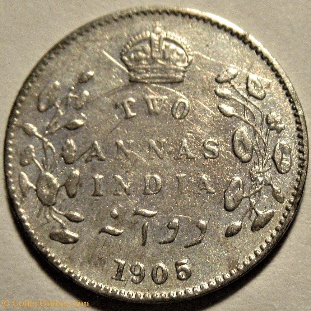 Edward VII - Two Annas 1905 - British India (ex.2) 3 monnaies monde inde edward vii two annas 1905 british india ex 2