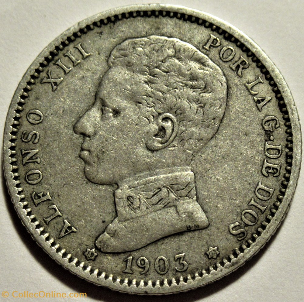 1903 - Peseta - Alfonso XIII de España 2 monnaies monde espagne 1903 peseta alfonso xiii de espana