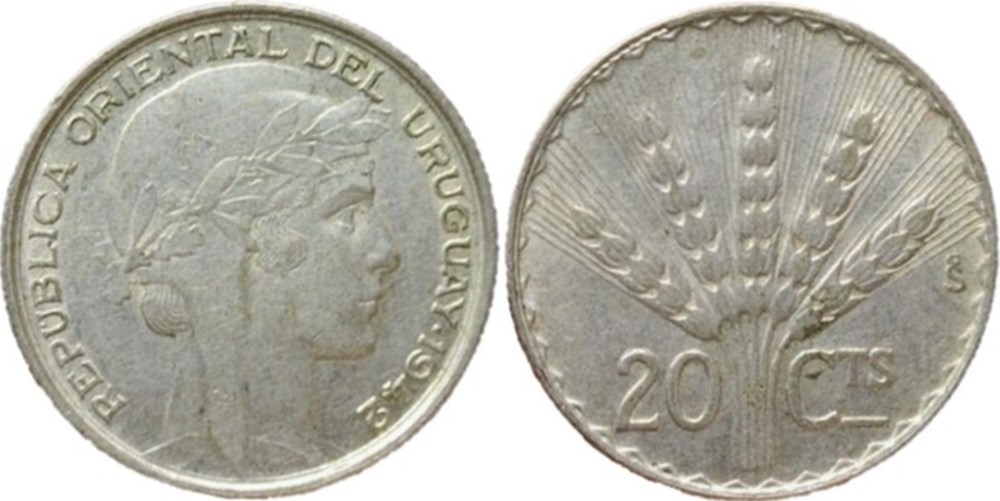 Uruguay - 20 Centésimos 1942 Santiago Mint monnaies monde uruguay 20 centesimos 1942 santiago mint