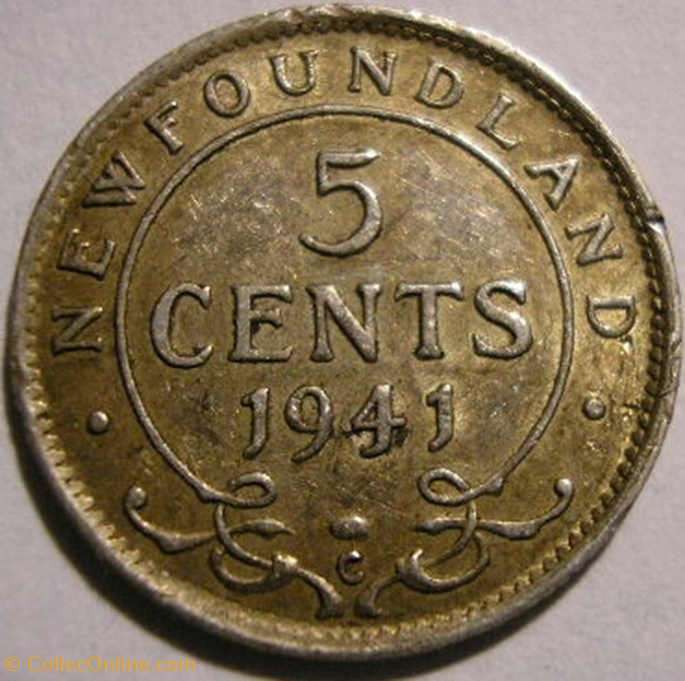 George VI - 5 Cents 1941C Newfoundland (ex.2) monnaie monde canadum george vi 5 cents 1941c newfoundland ex 2