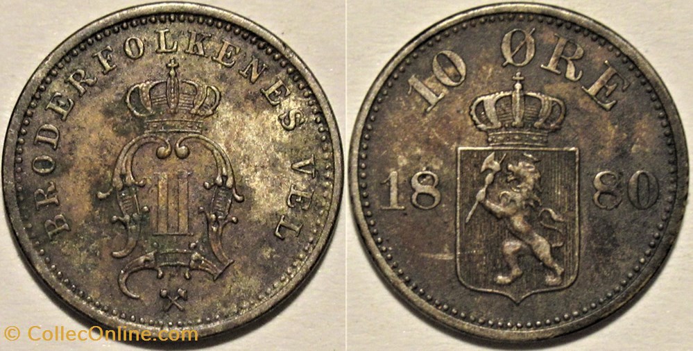 Oskar II - 10 Øre 1880 Norway monnaies monde norvege oskar ii 10 re 1880 norway