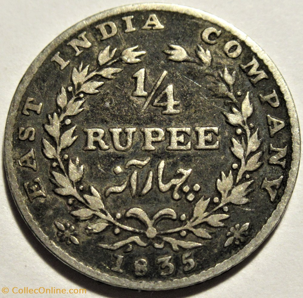 William IV - 1/4 Rupee 1835 - British India monnaies monde inde william iv 1 4 rupee 1835 british india