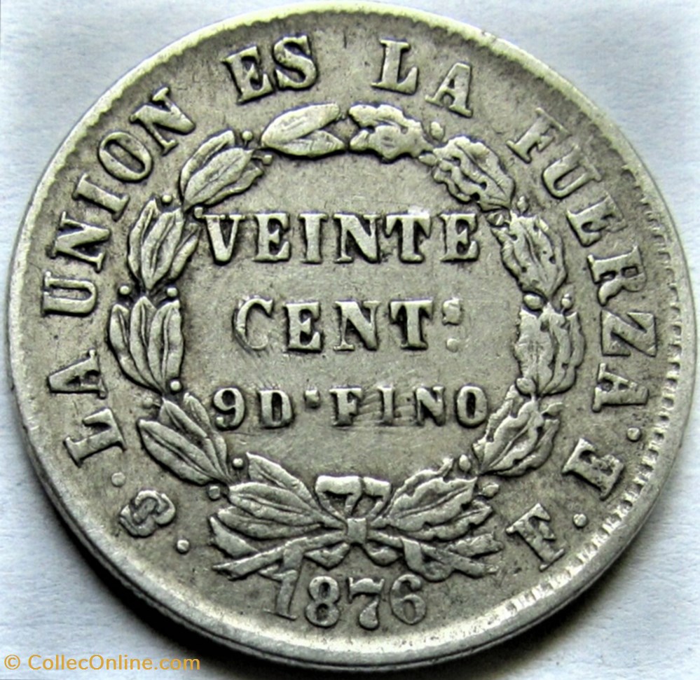 1876 Potosí - 20 Centavos 3 monnaies monde bolivie 1876 potosi 20 centavos