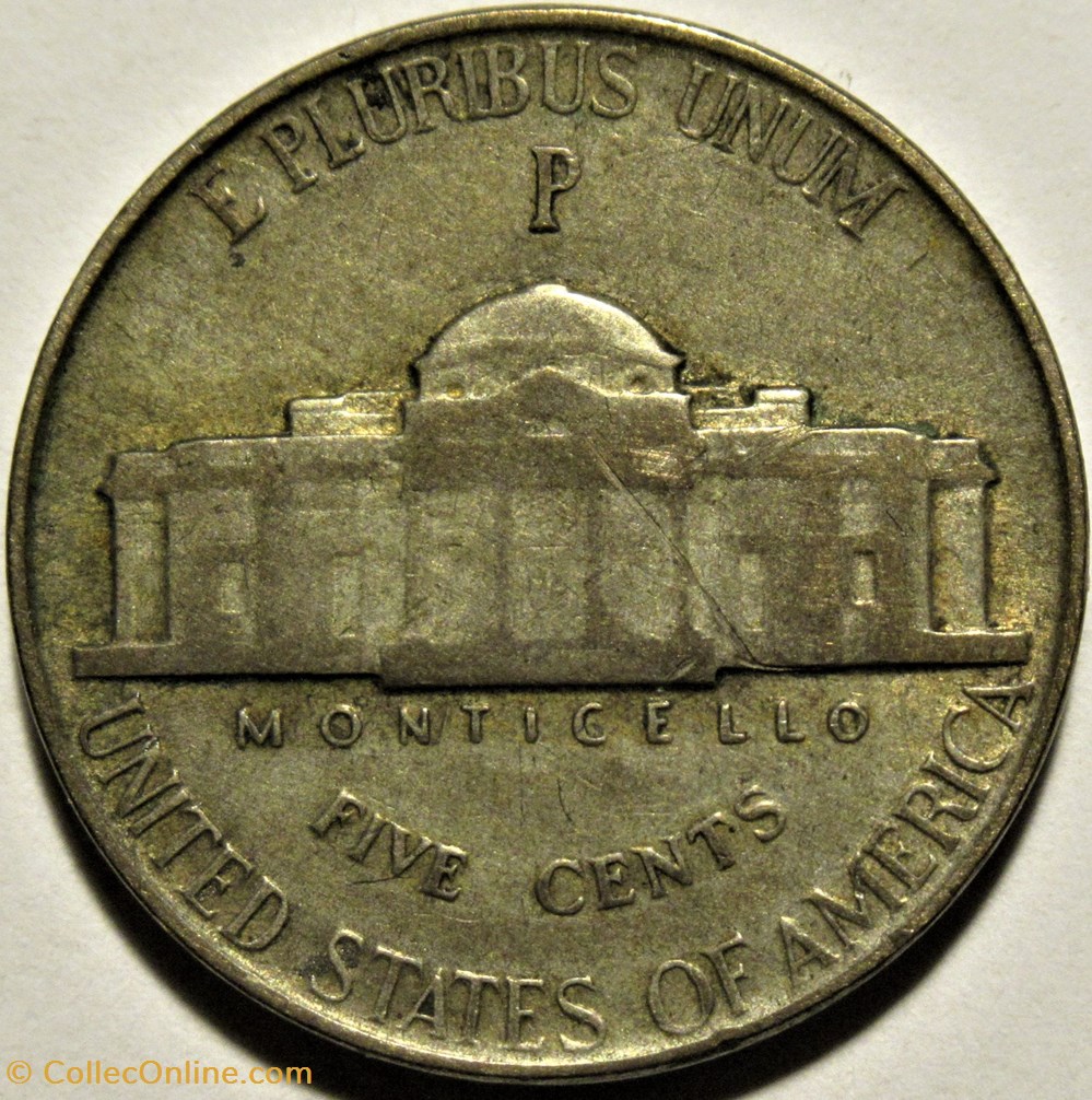 1943 Five Cents Phildelphia ("Jefferson Wartime Nickel", 1st Portrait) 3 monnaies monde etats unis 1943 five cents phildelphia jefferson wartime nickel 1st portrait